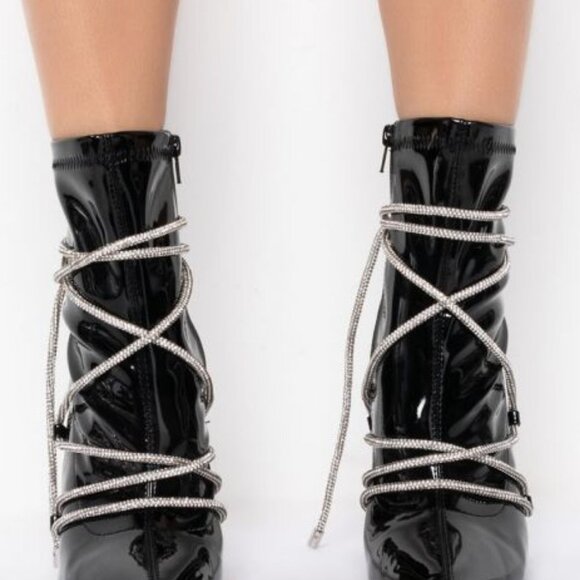 AZALEA WANG  DRIPPIN  WITH DIAMOND LACES STILETTO BOOTIE IN BLACK - Picture 4 of 9